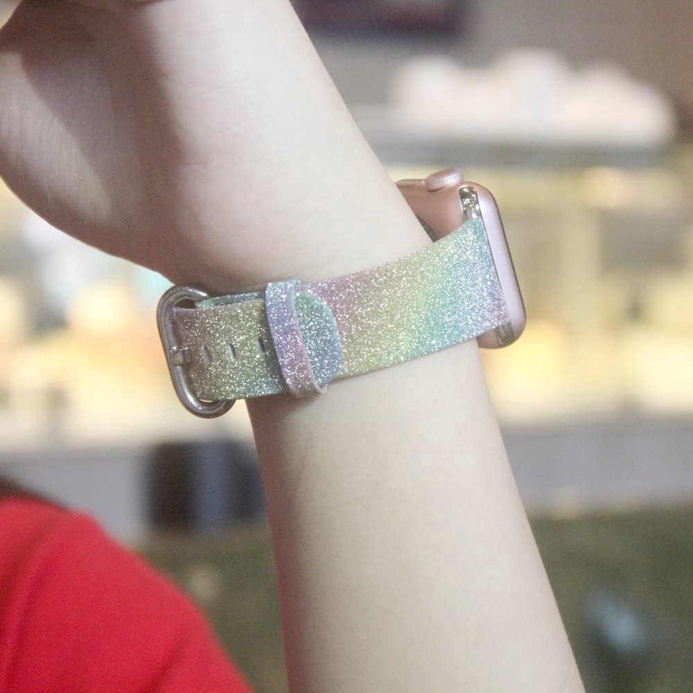 Dây da đeo đồng hồ phối màu lấp lánh thời trang cho Apple Watch Series 1 2 3 4 5 6 SE 38mm 40mm 42mm 44mm Series 7 41mm 45mm