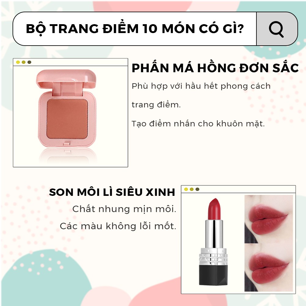 Bộ trang điểm đầy đủ 10 món cơ bản từ a-z set trang điểm cá nhân Hatola