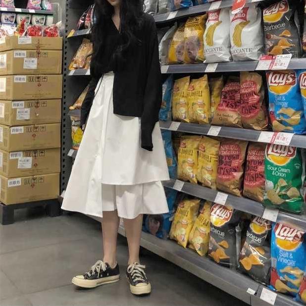 [Loại 1-SALE] Chân váy dài ulzzang lệch tầng dáng dài xòe nữ đen trắng phong cách hàn quốc | BigBuy360 - bigbuy360.vn