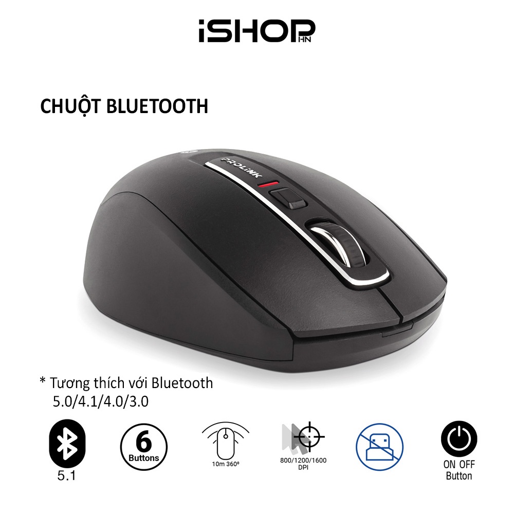 Chuột không dây Prolink PMB8502 kết nối Bluetooth, thiết kế ôm tay, độ phân giải cao, tiết kiệm pin, giá rẻ
