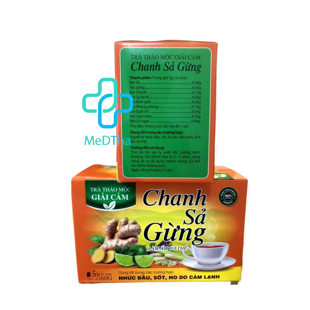 Trà thảo mộc giải cảm CHANH SẢ GỪNG - Dùng trong trường hợp sốt, nhức đầu, ho do cảm lạnh (Hộp 20 Túi)