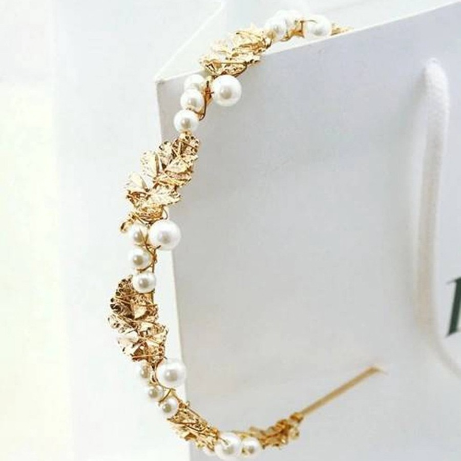 Cài tóc Hợp Kim Mạ Vàng Trang Trí Lá Đính Ngọc Trai Xinh Xắn Cho Nữ