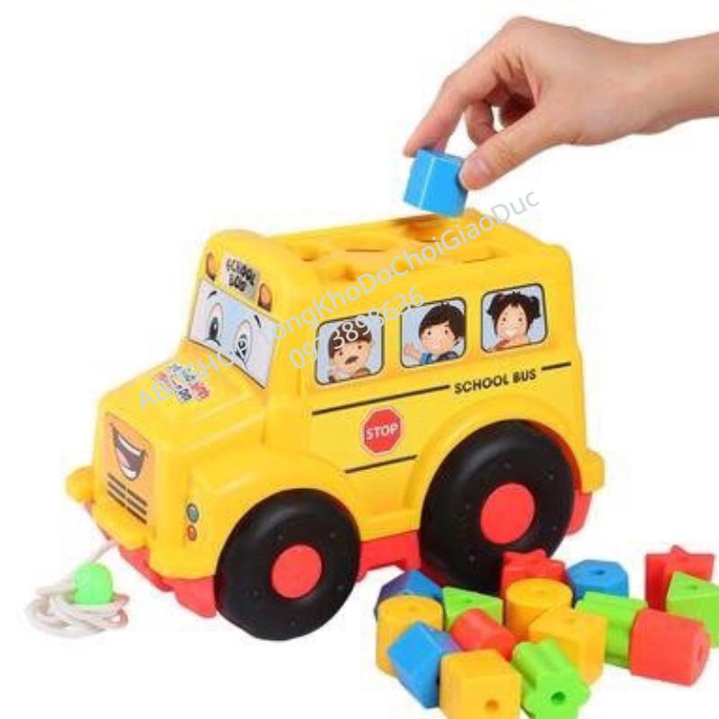 Bộ đồ chơi xe thả hình kéo dây 26X18cm Hãng Sato - Đồ chơi trẻ em kích thích vận động và học hình khối