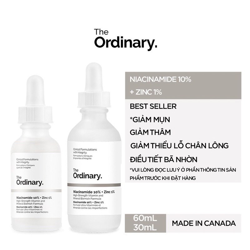Tinh chất Niacinamide 10% + Zinc 1% Serum Giảm mụn The Ordinary