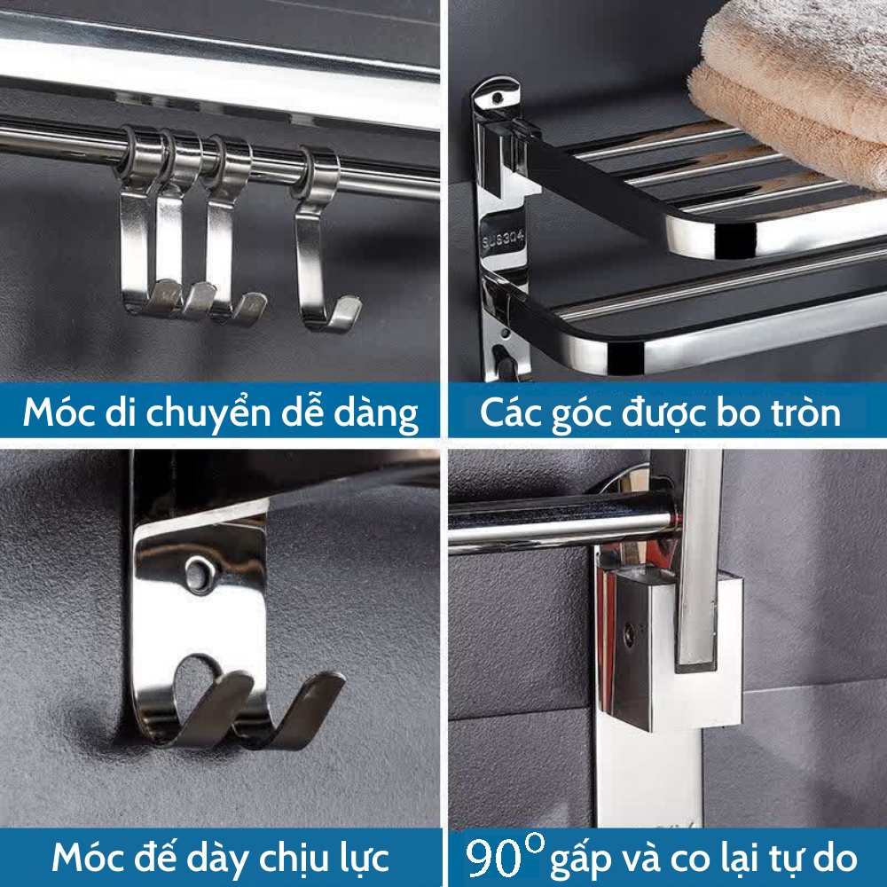 Giá Để Khăn 2 Tầng Nhà Tắm - Chất Liệu inox 304 cao cấp không gỉ [ BẢO HÀNH 2 NĂM ]