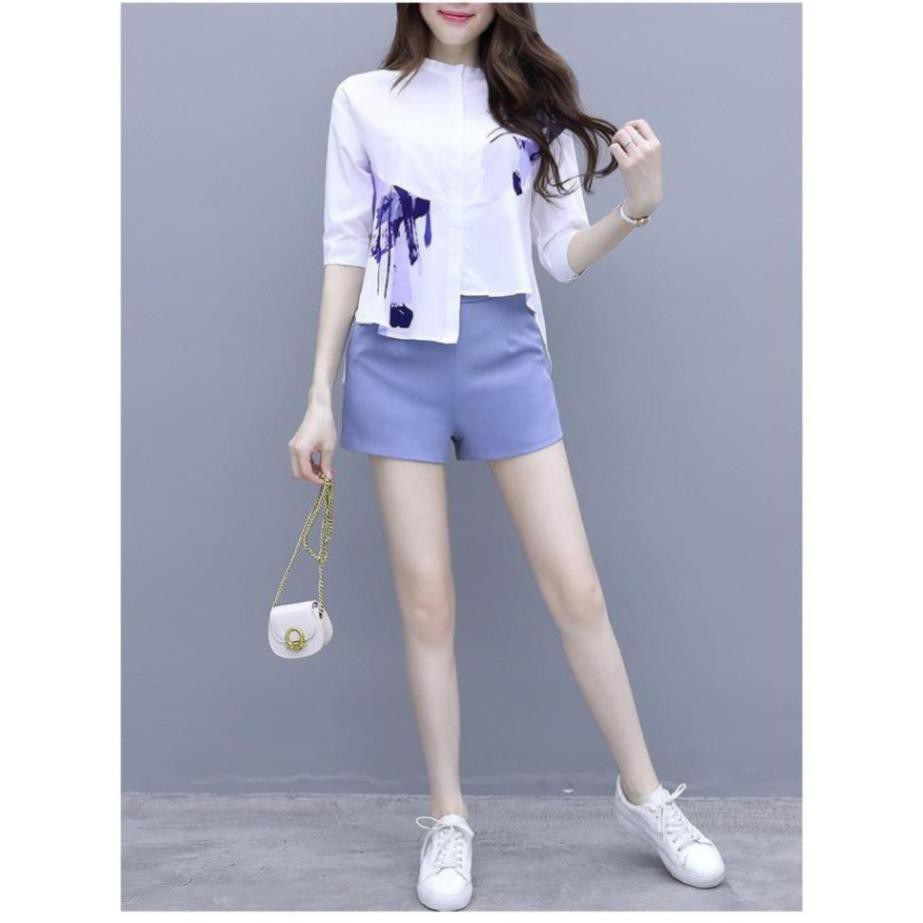 Set Bộ Quần Áo Lệch Tà Cao Cấp -  Bộ Đồ Quần Short Áo Dạng Sơ Mi Phối Tà Hoạ Tiết  Hàng Nhập | BigBuy360 - bigbuy360.vn