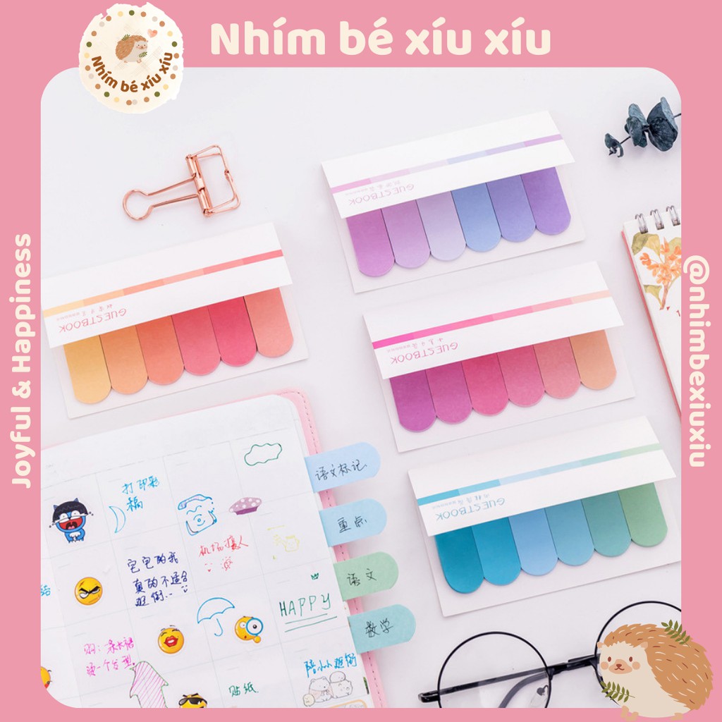 Sticky note/giấy ghi chú/đánh dấu trang màu cầu vồng TN46