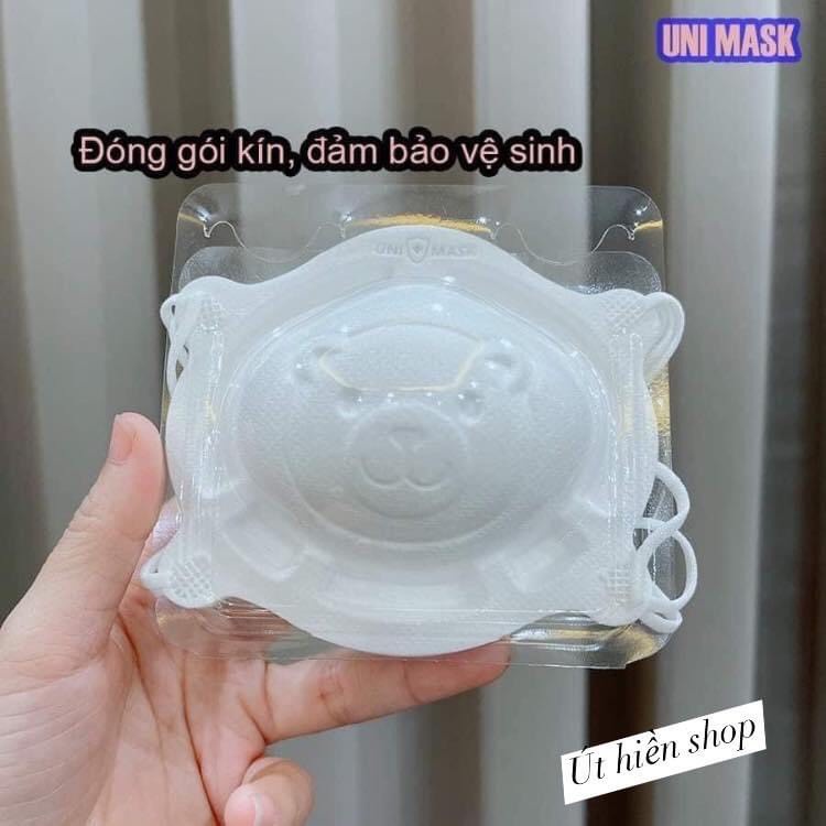 Khẩu Trang Gấu Sơ Sinh Uni Mask Cho Bé Nhỏ Set 3 Cái cho bé từ 1-3 tuổi, lọc bụi kháng khuẩn cho bé 8-12kg