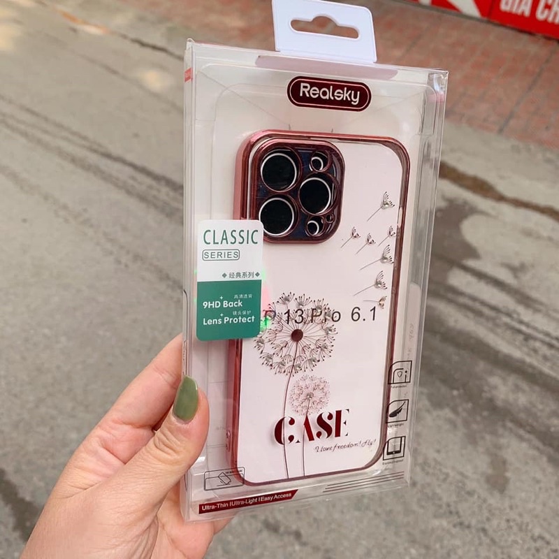 Ốp REALSKY đính đá hoa bồ công anh ip14/ip14 pro/ip14 pro max