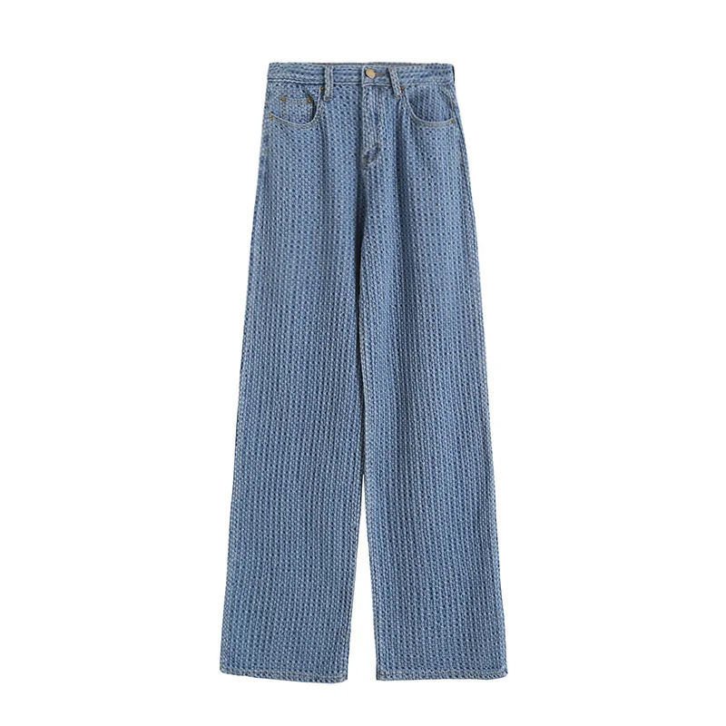 Quần jeans dài ống rộng lưng cao phong cách Âu Mỹ thời trang xuân thu cho nữ