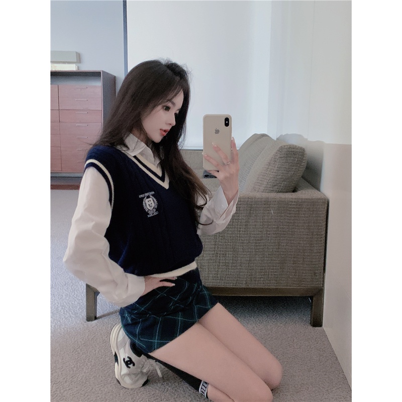 Porozi  Áo sweater Áo sát nách dệt kim tay dài cổ chữ V phong cách thời trang Hàn Quốc dành cho nữ