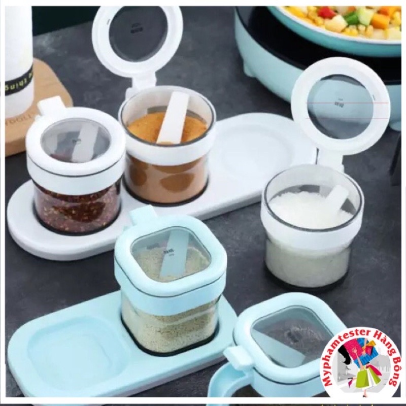 Bộ đựng gia vị nhà bếp bằng nhựa 2 hũ, 3 hũ, 4 hũ