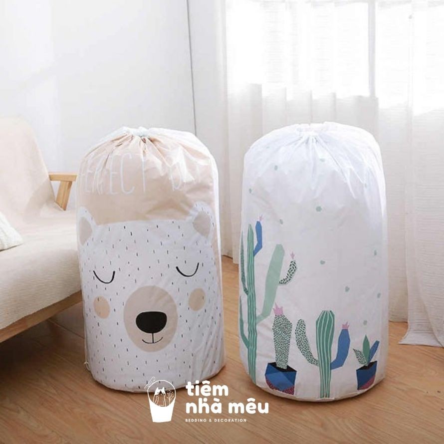 ( Mẫu Ngẫu Nhiền ) Túi Vải Mêm Đa Năng Đựng Chăn Ga Siêu Cute Dây Rút Cỡ Lớn 50X50X40cm -100l Chống Thấm Chống âm Mốc