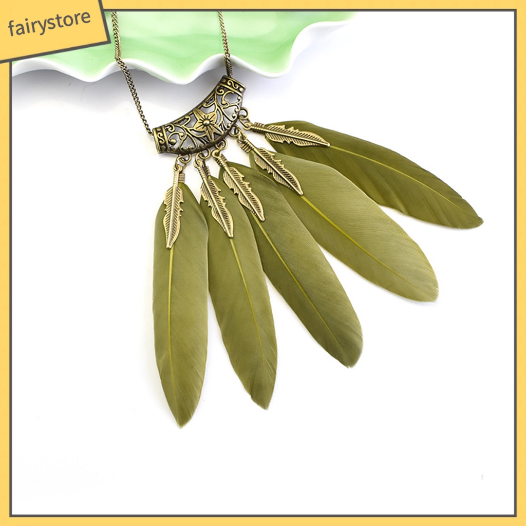 Dây Chuyền Nữ Mặt Lông Vũ Phong Cách Boho Cổ Điển