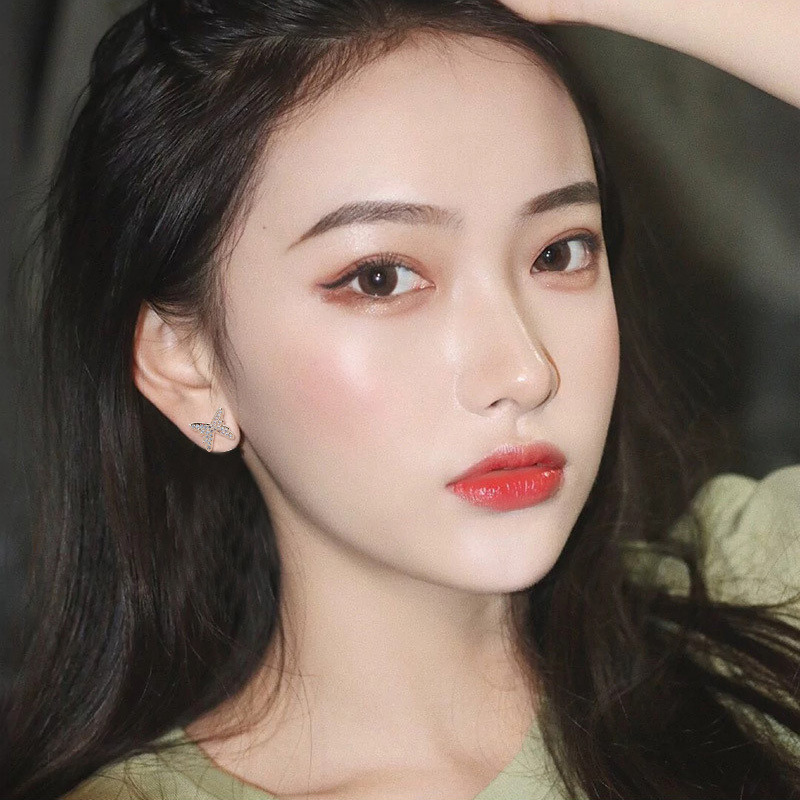 Đôi tai kẹp hình bướm đánh đá bạc S925 thiết kế thời trang cho nữ