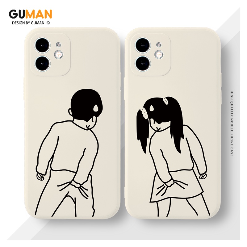 Ốp lưng GUMAN viền vuông chống sốc silicon mềm ngộ nghĩnh độc lạ hoạt hình cặp đôi dễ thương đẹp cho iPhone 14 13 12 11 Pro Max SE 2020 X XR XS 8 7 ip 6S 6 Plus kute XYI402