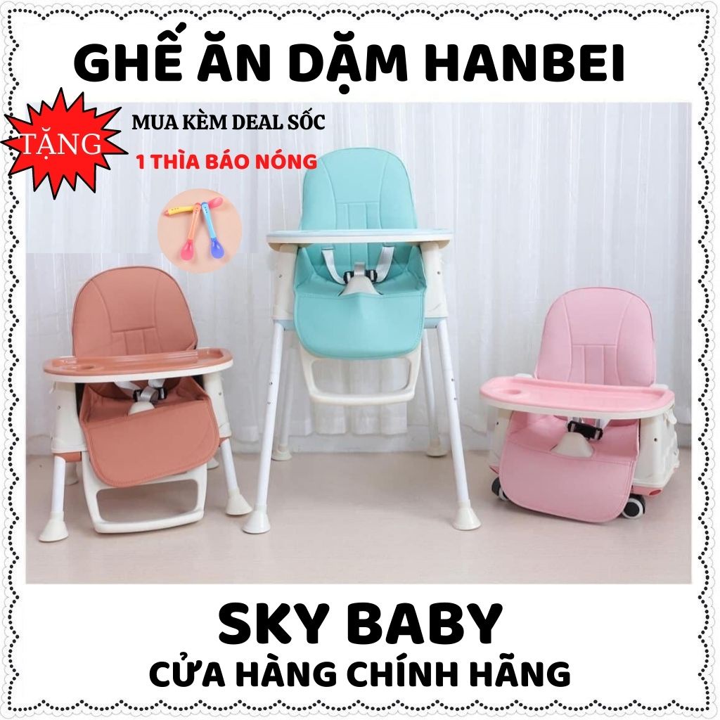 Ghế ăn dặm cho bé Hanbei cho bé có bánh xe kèm mặt bàn mới nhất 2021