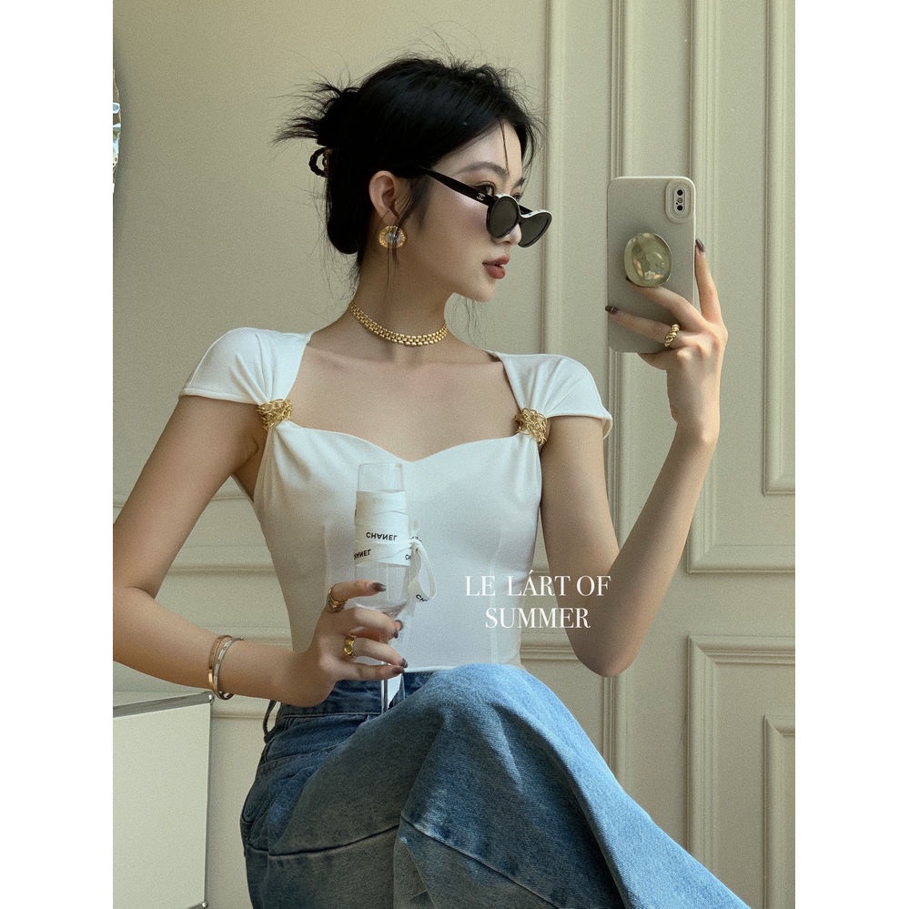 Bán Chạy!F &amp; X Áo Thun Thiết Kế Chuỗi Xích LELART Pháp Phong Cách Drama Heroine Thousand Phong Cách Hàn Quốc Thời Trang Mùa Hè Hàng Mới 2022 Dành Cho Bạn Nữ