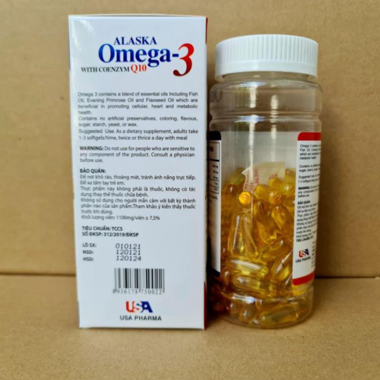 Dầu cá Alaska omega 3 with coenzym Q10 hộp màu trắng gia đình Hộp 100 viên