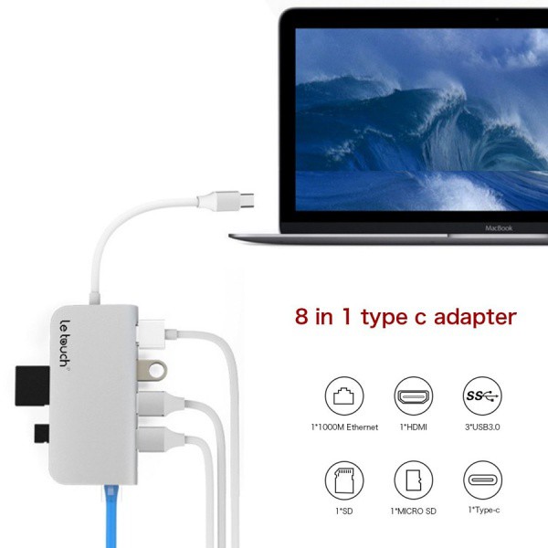 LETOUCH 8 IN 1 USB C HUB MULTI-PORT TYPE C ADAPTER