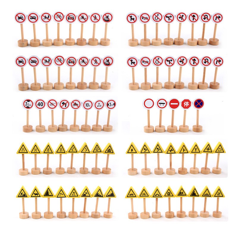 Bộ 50 Biển báo giao thông hai mặt khác nhau đồ chơi mô hình cho bé làm bằng gỗ Dương chất lượng cao cấp