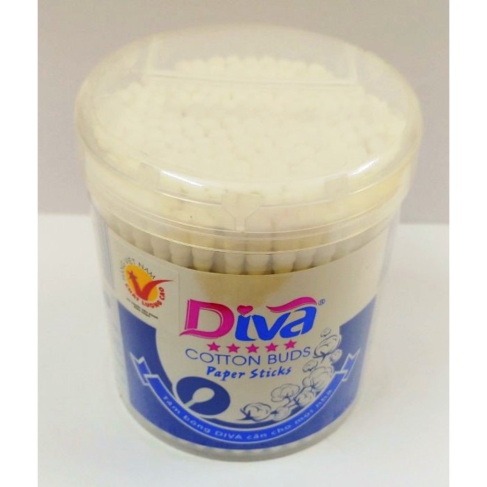 Tăm bông Diva thân giấy hộp tròn 200 cây