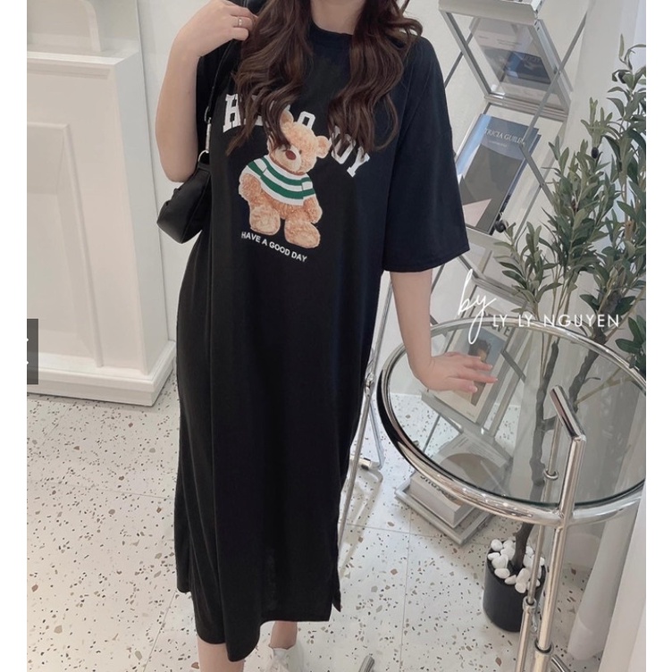 Đầm bầu Suông - Váy bầu Suông Gấu Hello Joy Dáng Dài , From Rộng