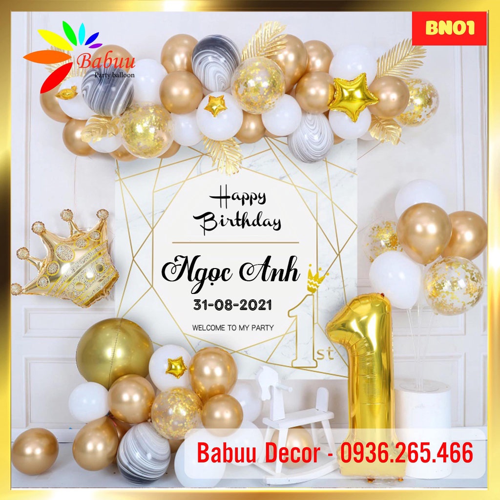 Set bóng trang trí sinh nhật tone vàng gold sang trọng - TẶNG kèm phụ kiện