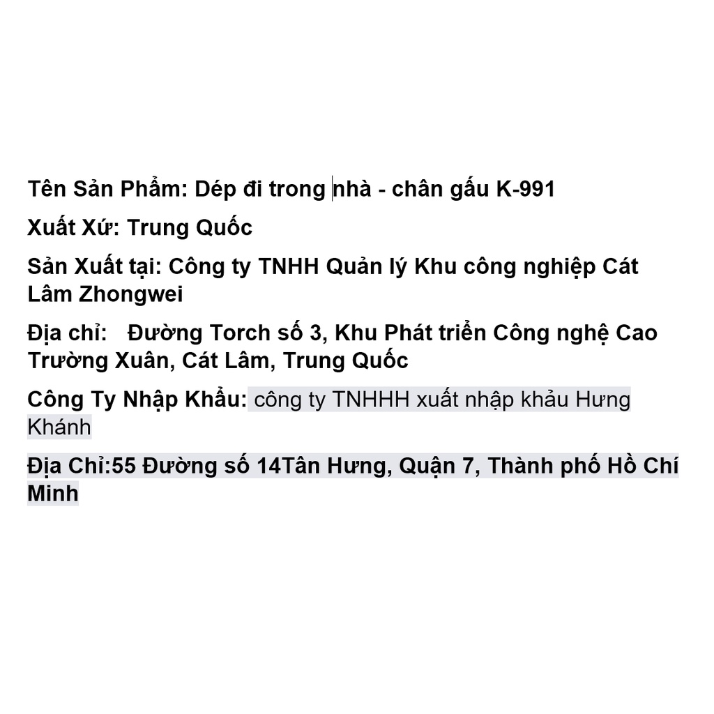 Dép đi trong nhà - chân gấu K-991