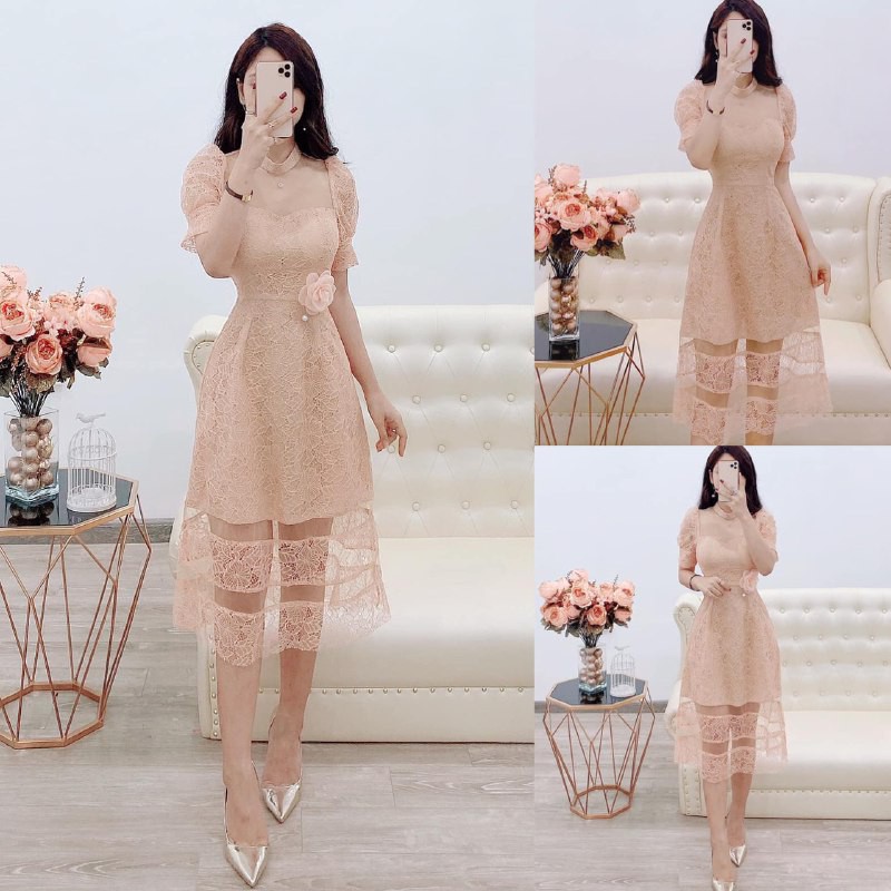 [ xả kho ] MiD Đầm kate Hàn phối ren V1280 trang nhã Mie Design kèm ảnh thật