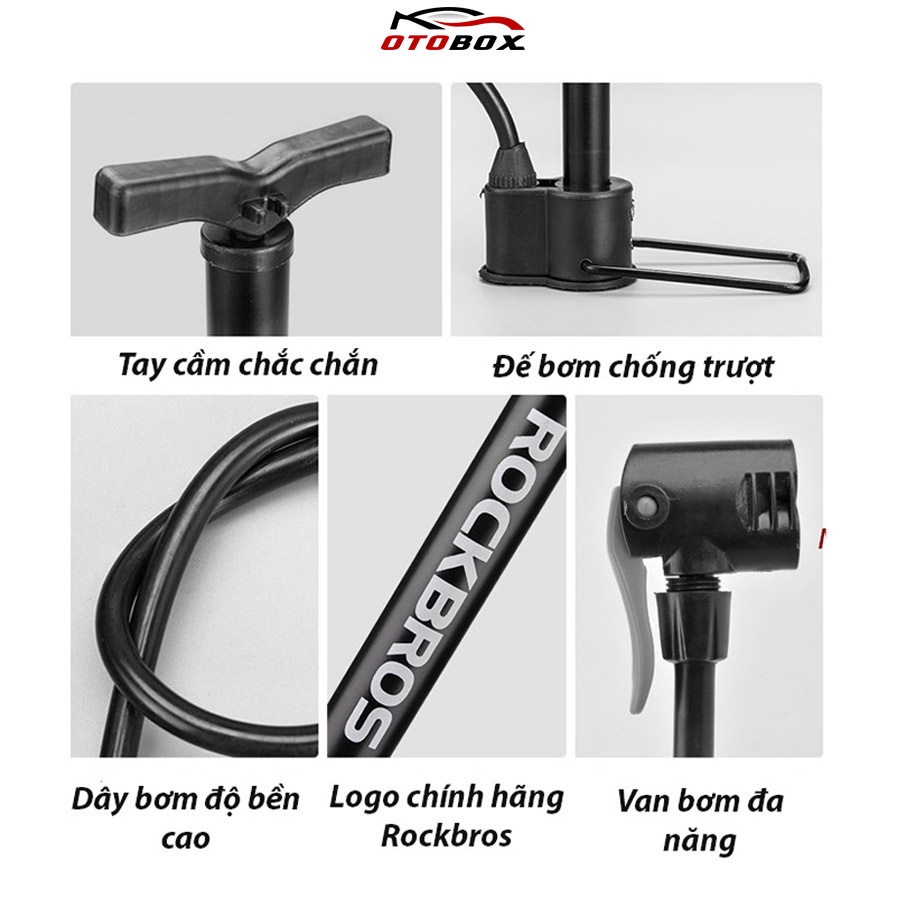 Bơm xe đạp mini cầm tay chính hãng OTOBOX, áp suất 120 PSI, đế chống trơn trượt, tặng kèm đầu bơm bóng Rockbros