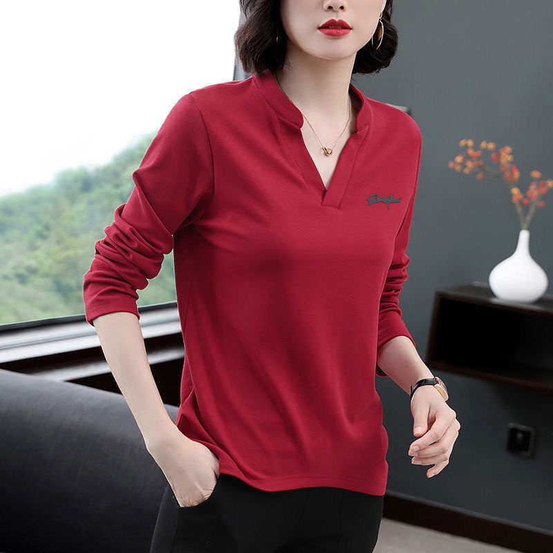 Áo Thun Dài Tay Cổ Chữ V Dáng Rộng Thiết Kế Đơn Giản Thời Trang Dành Cho Nữ