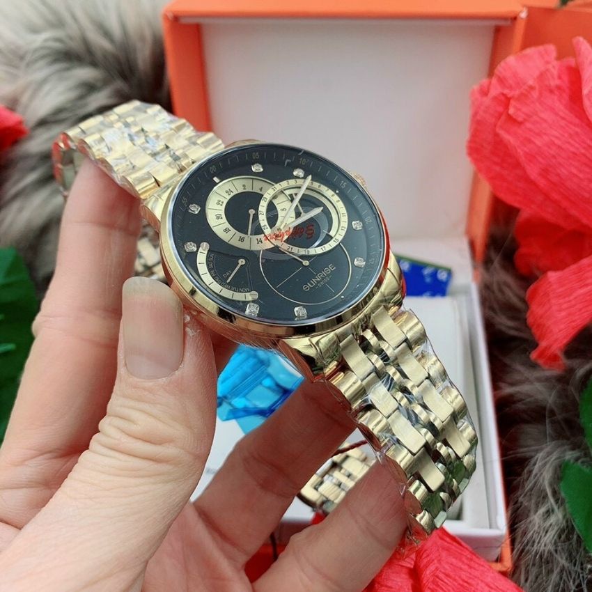 Đồng Hồ Nam SUNRISE 1146SA - Vàng Mặt Đen - Authentic