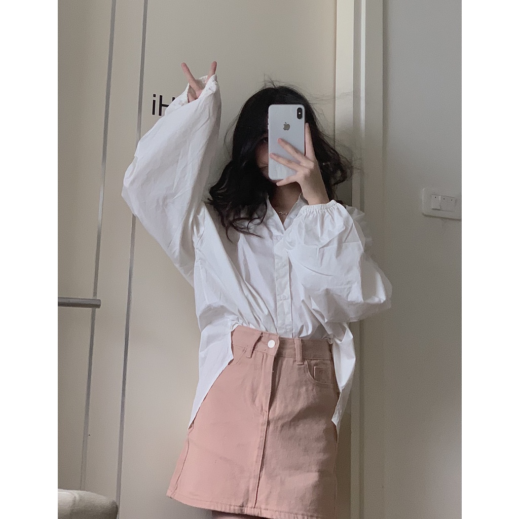 Chân váy jeans túi thêu mặt cười SK110 LOLLIE STUDIO