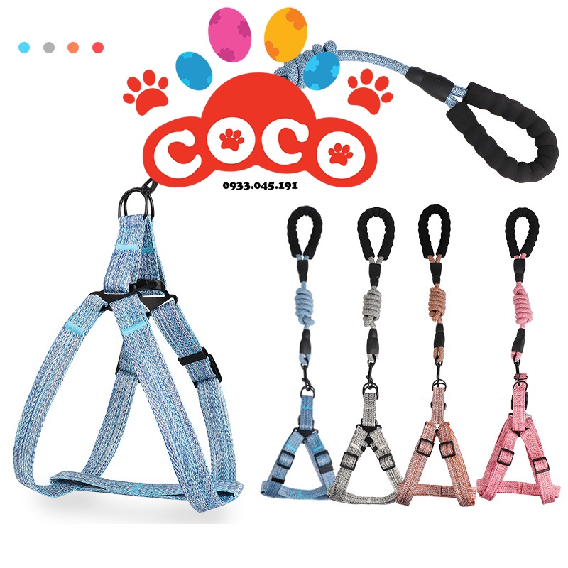 Dây Dắt Dạng Yếm Cho Chó Mèo Có Đệm Tay Cầm Dày Dặn, 2 Lớp, Yếm Vải Cao Cấp Siêu Chắc Bền Đẹp Nhiều Màu