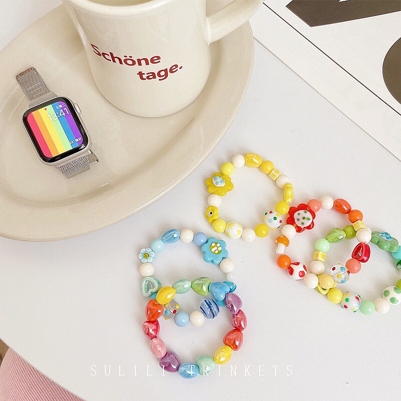 Vòng Tay Chuỗi Hạt Gốm Nhiều Màu Hạt Charm Ngọt Ngào Đủ Màu Sắc Dễ Thương Phong Cách Hàn Quốc Dobi L2