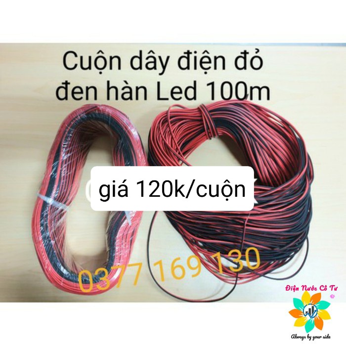 Dây điện đôi đỏ đen hàn LED cuộn 100m 100% dây đồng (dây lên giá)