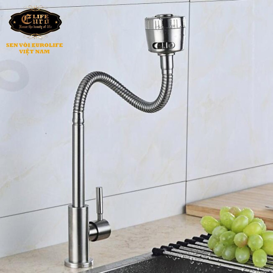 Vòi rửa chén lạnh Inox SUS 304, cần lò xo Eurolife EL-RC09  Bảo hành 2 năm