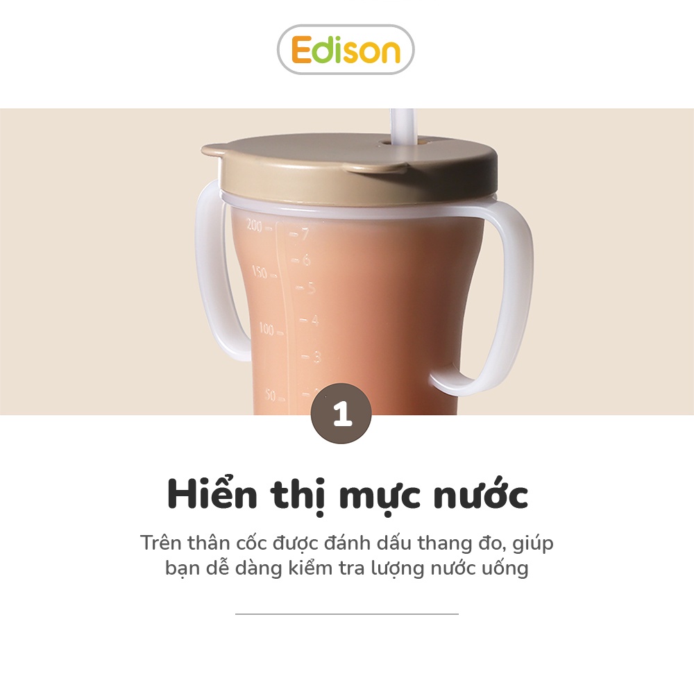 Cốc tập uống 3 giai đoạn Edison Hàn Quốc có ống hút chống rò rỉ và tay cầm cho bé từ 6 tháng 3550