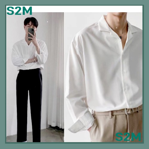 ÁO SƠ MI NAM NỮ .SƠMI CỔ VEST FROM RỘNG HÀN QUỐC S2M UNISEX, SƠ MI UNISEX | BigBuy360 - bigbuy360.vn