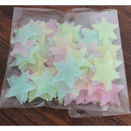 Bộ 100 sticker dán tường hình ngôi sao hiệu ứng dạ quang trang trí không gian