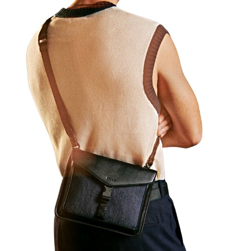 Túi nam đeo chéo Pedro nắp gập da phối denim hiện đại