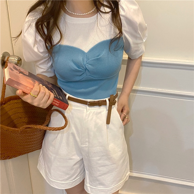 【Hana and Alice】Áo Thun Tay Ngắn Phồng Giả Hai Lớp Phong Cách Pháp Thời Trang Mùa Hè 2023 Mới Cho Nữ