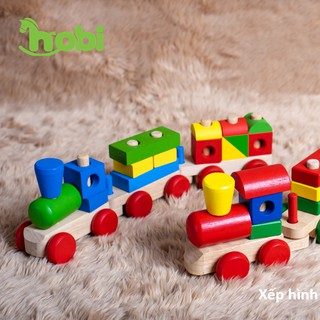 Đồ chơi gỗ : Tàu hỏa lắp ráp sơn màu xếp hình khối hàng Việt Nam xuất khẩu