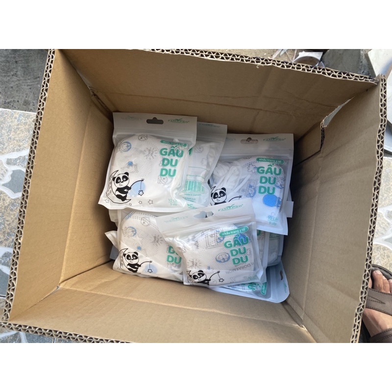 Thùng 500 cái khẩu trang gấu du du Famapro,khẩu trang cho bé Famapro(10 cái/túi)