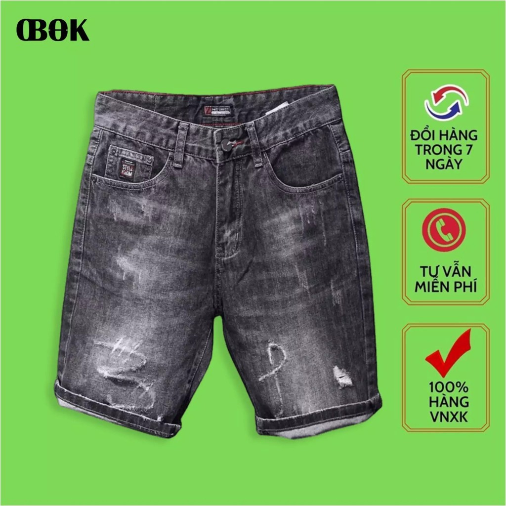 Quần Short Lửng Nam Màu Xám Đậm OBOKFASHION, Quần Bò Ngố Nam Kiểu Thời Trang Cao Cấp QSN3335