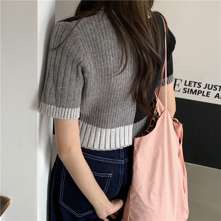 Áo croptop XIAOZHAINV tay ngắn cổ chữ V phong cách cổ điển cho nữ