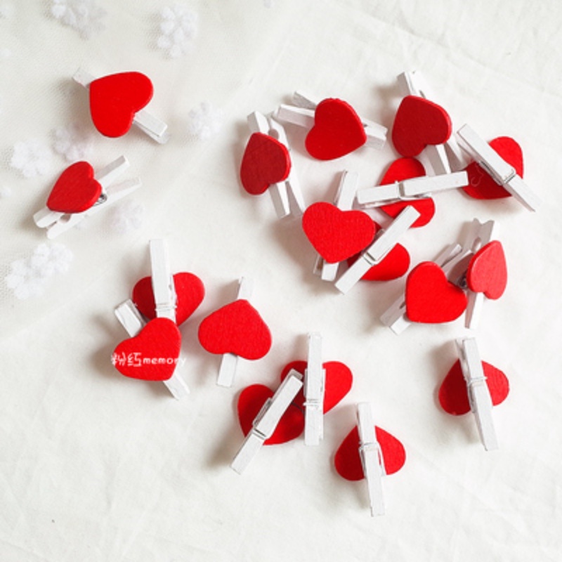 Set 10 Kẹp Giấy note mini Hình Trái Tim Bằng Gỗ Trang Trí