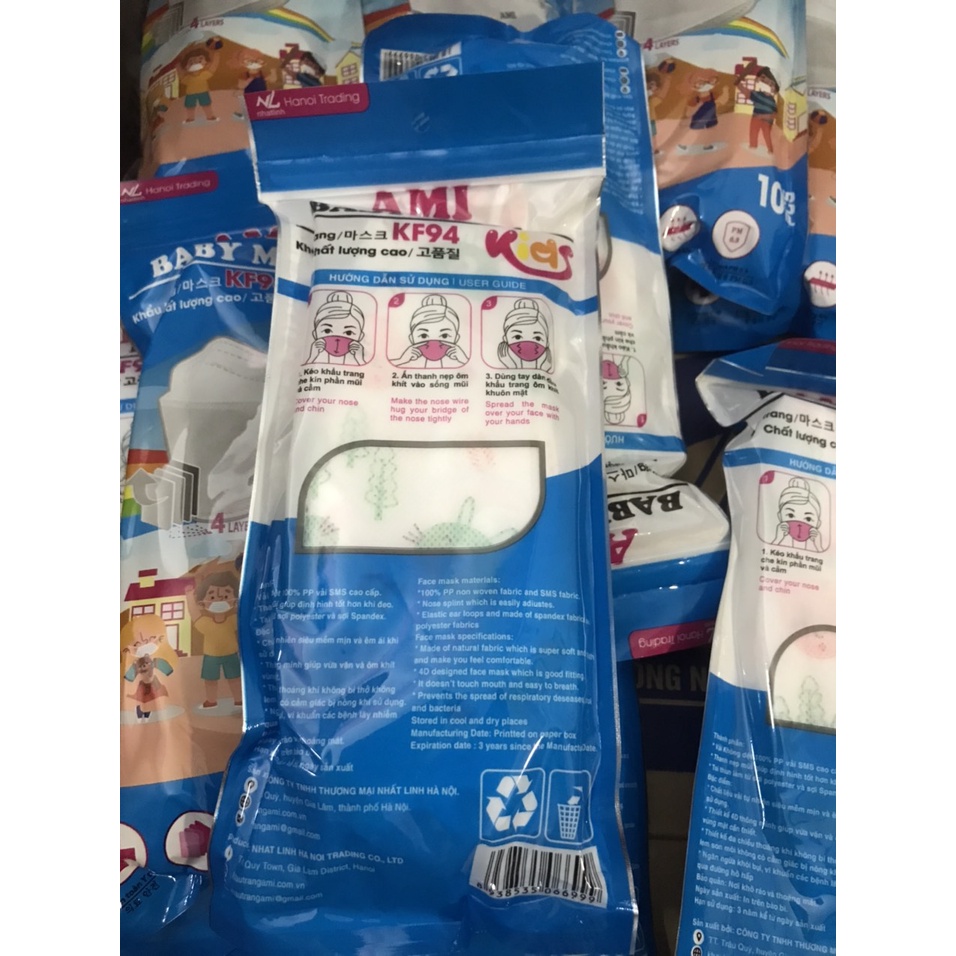 Combo 50c/100c Khẩu trang trẻ em KF94 kháng khuẩn công nghệ Hàn Quốc ( 1 túi 10c) (sz3-12t)