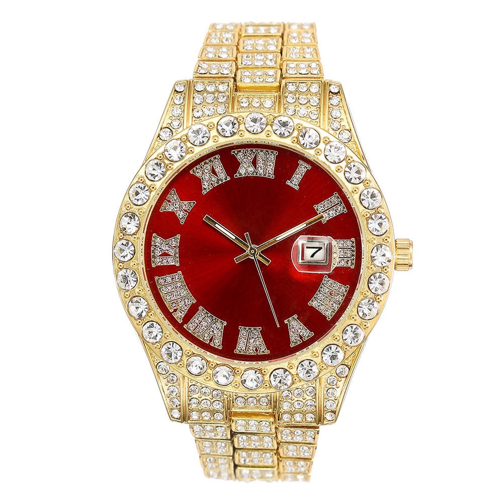 Đồng Hồ Quartz Nam Hiển Thị Ngày Đính Hột Xoàn Dây Hợp Kim